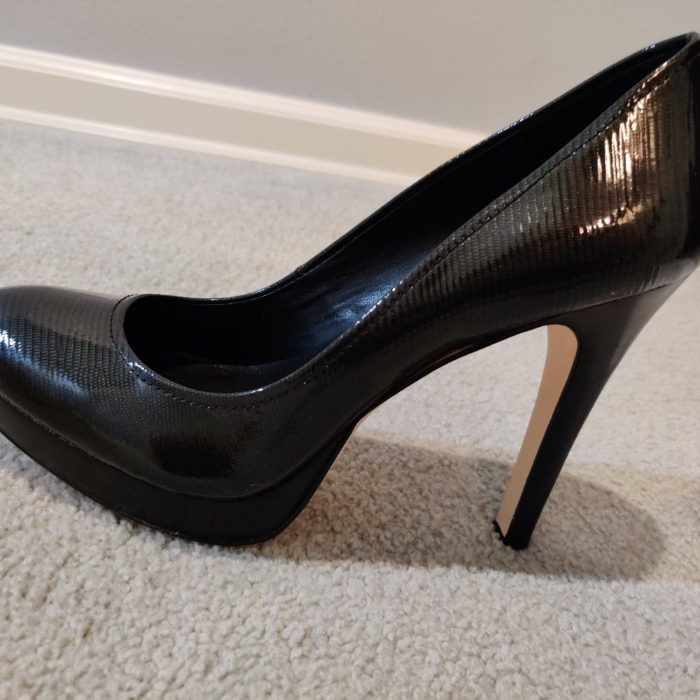 Practically New Calvin Klein Platform Patent Leather Black Pumps, Size 10